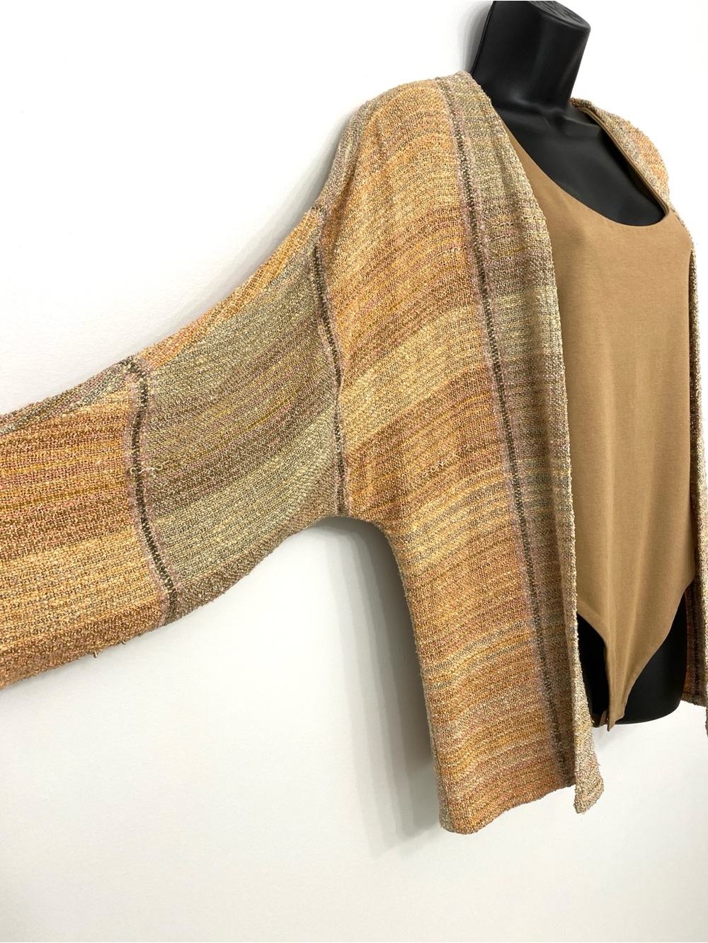 Vintage Zonda Nellis Open Cardigan Multicolour Woven Artisanal Knit S/M Boho - Picture 3 of 14